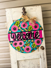 Load image into Gallery viewer, Floral w/ Leopard Welcome Door Hanger
