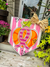 Load image into Gallery viewer, Breast Cancer Pumpkin Door Hanger
