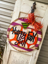 Load image into Gallery viewer, Plum Stripe Polka Dot Pumpkin Door Hanger
