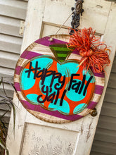 Load image into Gallery viewer, Plum Stripe Polka Dot Pumpkin Door Hanger
