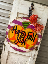 Load image into Gallery viewer, Plum Stripe Polka Dot Pumpkin Door Hanger
