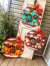 Load image into Gallery viewer, Plum Stripe Polka Dot Pumpkin Door Hanger
